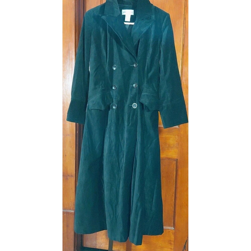 Newport News SP Petite Black Velvet Velour Double Breasted Maxi Trench Coat - Picture 2 of 11